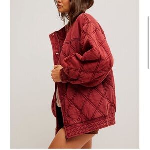 Free People Red Quilted Bomber Jacket